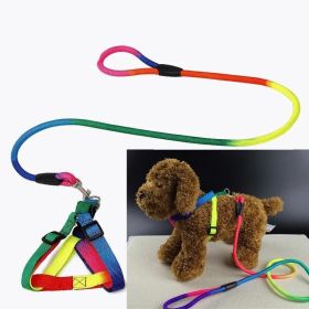 1 Set Nylon Rainbow Pet Dog Collar Harness Leash Soft Walking Harness Lead Colorful and Durable Traction Rope 120cm (Color: iridescent, size: M)