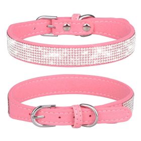 Pet Collar Shiny Artificial Rhinestone Dog Collar For Puppy And Cat; Microfiber Cat Collar (Color: Pink, size: S)