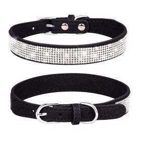 Pet Collar Shiny Artificial Rhinestone Dog Collar For Puppy And Cat; Microfiber Cat Collar (Color: Black, size: M)