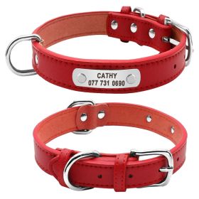 PU Leather Dog Collar Durable Padded Personalized Pet ID Collars Customized for Small Medium Large Dogs Cat Red Black Brown (Color: Red, size: L)